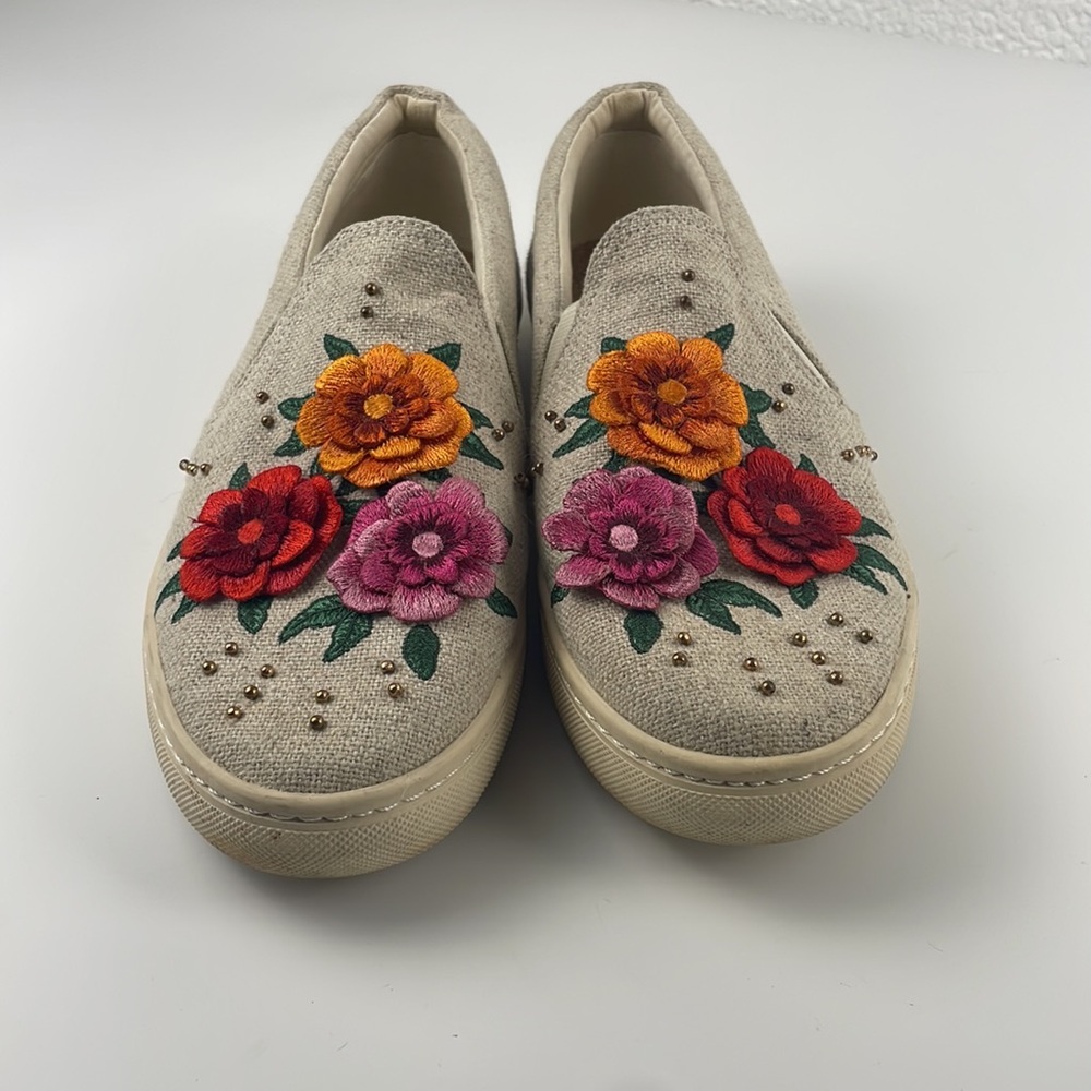 Soludos x Anthropologie | embroidered bahia floral slip on neutral boat shoe 10 - Picture 4 of 11